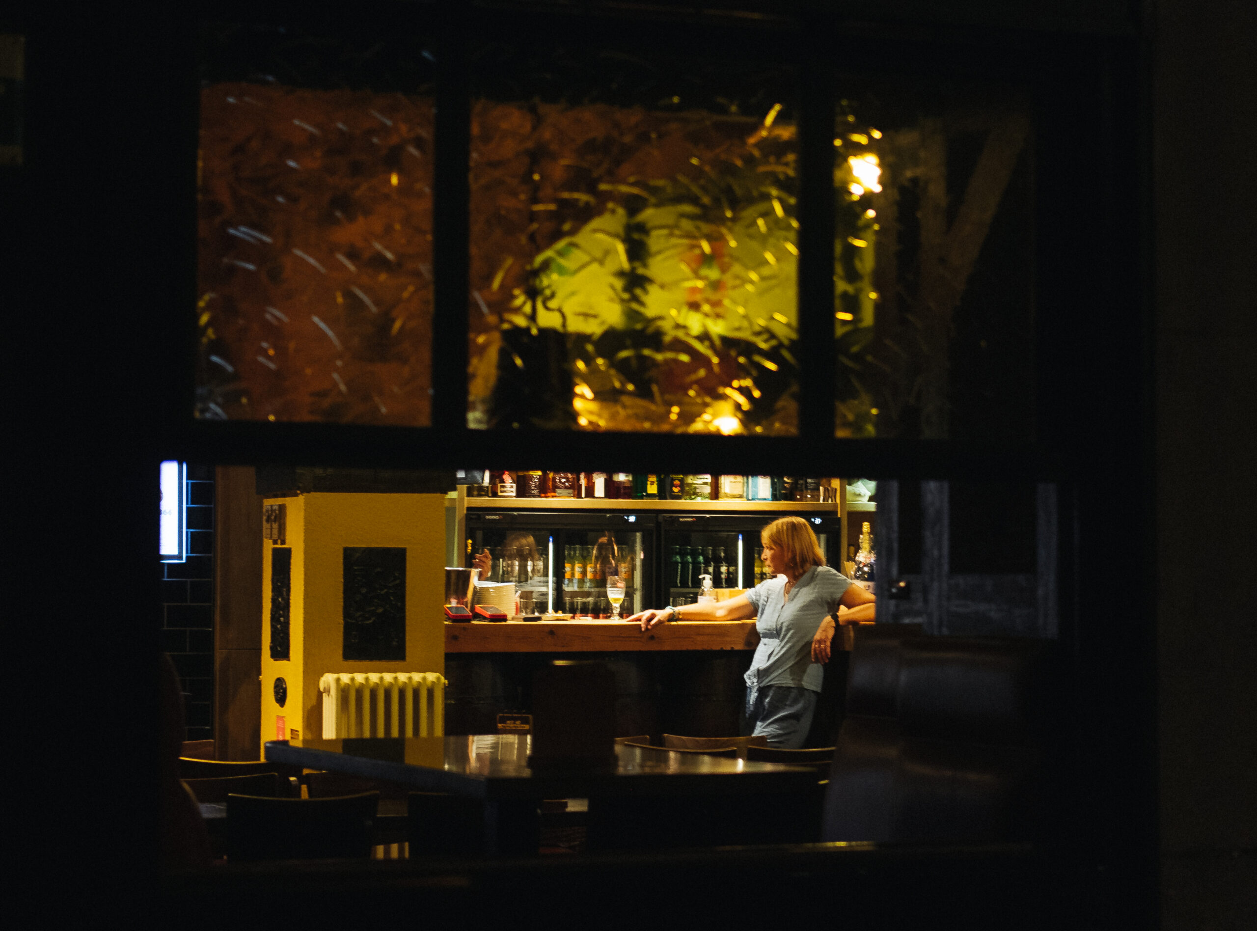 Lady Relaxing after a long work shift in a restaurant