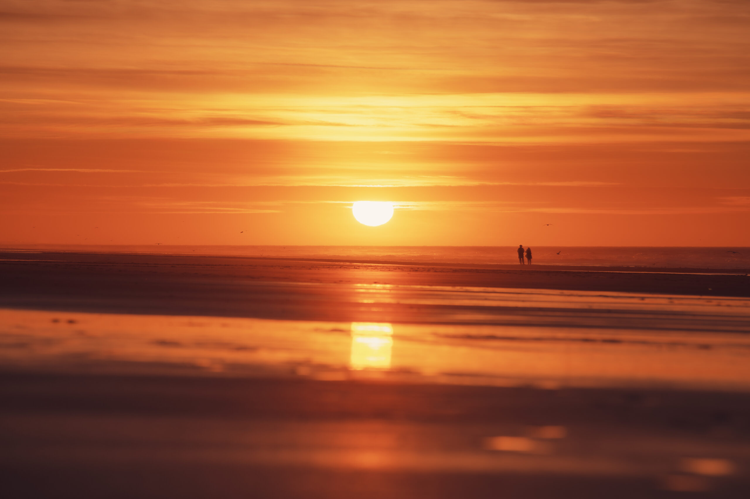 Couple enjoying an amazing sunset on the beach